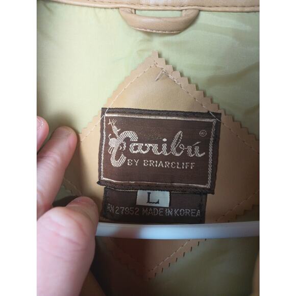 Vintage 70s Caribu by Briarcliff Fuax Leather Vinyl Jacket Tan Men Large *flaw* - Picture 5 of 6